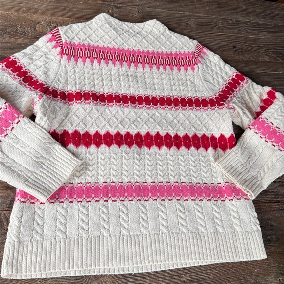 Talbots Chalet faire Isle cable knit pink & red mock neck sweater EUC size XL - Picture 2 of 6